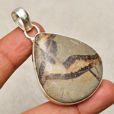 Pendentif bijou fait main en argent sterling 925 pierre précieuse jaspe septa...