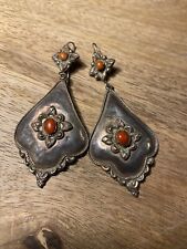 Ancienne Paire De Boucle D Oreille Kabyle Berbère Argent Corail
