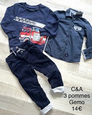 C&A 3 Pommes Gemo 3 ANS Garçon: sweat bleu pompier +  Chemise + Pantalon Velours