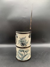 Pipe à eau Chinoise Antique en Porcelaine Blanche avec Tige et Selle Métalliques