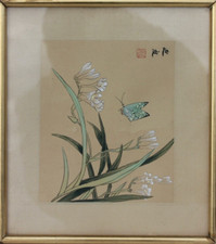 JAPON - PAPILLON ET FLEURS -