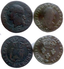 Louis XIV II deniers 1708 BB (Strasbourg)et Louis XVI Liard 1786 AA(Metz) (MB01)