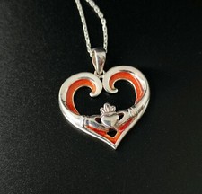 Pendentif Claddagh cœur argent émaillé Solvar chaîne 925 bijou celtique Irlande