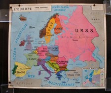 CARTE SCOLAIRE VINTAGE PLASTIFIEE- EUROPE ET AMERIQUE DU NORD-1960