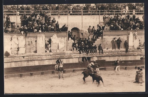 Cpa arles les arènes - arènes,, combat