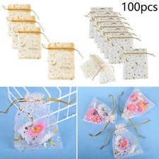100 x sacs cadeaux organza étoile et lune fête de mariage faveur de Noël bijoux pochette bonbons