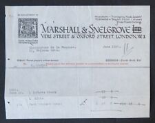 Facture LONDON 1920 MARSHALL & SNELGROVE illustrée billhead 108