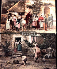 N°815/28  2  Cartes Postale Anciennes  Chromos Scènes Villageoises   Ecrites