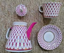 Lomonosov porcelaine service à thé: 'Rose-Grid-Blues' 