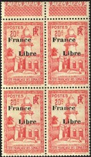 Côte française des Somalis 1942 Y&T n°210  Mosquée Djibouti surch. Bloc de 4 (*)