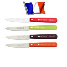 NOGENT - LOT DE 4 COUTEAUX OFFICE INOX 9 CM , MANCHE BOIS COULEUR ***