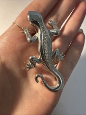 Broche Salamandre Argentée Strass Blanc Bijoux Fantaisie