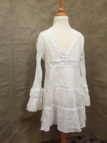 Girls white gauze tunic top - white,