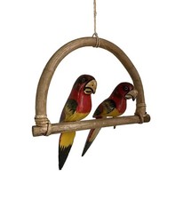 Ancienne Suspension Rotin Perroquets À Suspendre En Bois Vintage Ancien