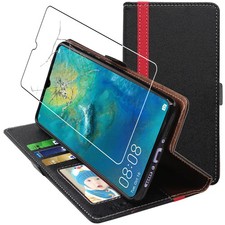 Coque Huawei Mate 20 X 20X 5G Etui Portefeuille Housse  +VERRE Trempé Noir/Rouge