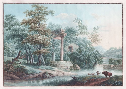 Paysage italien gouache dessin - paysage,