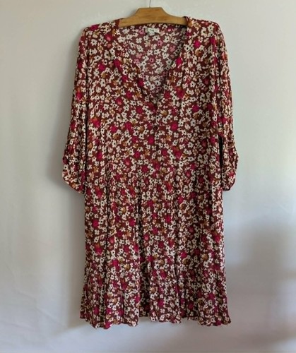 Robe rouge fleurs viscose - robe, à