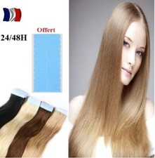 10/40 BANDES EXTENSIONS DE CHEVEUX TAPE IN BANDE ADHESIVE NATURELS REMY 49/60CM