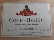 étiquette vin côte Rotie Domaine Chapoutier 75cl Original wine label Rhone