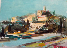 VILLAGE PROVENCE PARIS ART  TABLEAU PEINTURE HUILE JUMEAUX JEAN PIERRE