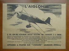 4/1935 PUB CAUDRON RENAULT AVION ECOLE L'AIGLON AVIATION TOURISME ORIGINAL AD