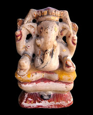 Ancienne statue figurine dieu Ganesh en pierre sculptée main travail or 1800'...