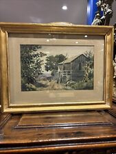 ancien Tableau Epoque 1900 Aquarelle Paysage  Ferme En Été Encadré