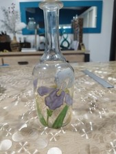 Rare SUPERBE CARAFE ANCIENNE ÉMAILLÉE LEGRAS DÉCOR D'IRIS . ART NOUVEAU A Saisir