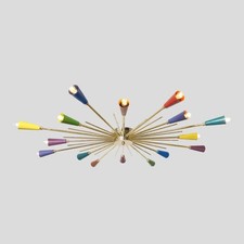 Lustre mural 16 bras abat-jour multicolore plafonnier Spoutnik en laiton