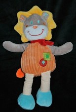 ?Doudou Lion MOTS D'ENFANTS Orange Champignon Jaune Rayé Peluche 31 Cm NEUF