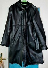 VERA PELLE - Veste Manteau parka à capuche en cuir noir XL-42-14 mi-saison