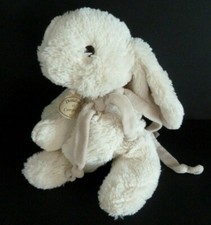 M2. GRAND DOUDOU ET COMPAGNIE PELUCHE LAPIN BONBON BLANC ECRU TAUPE NOEUD 32cm