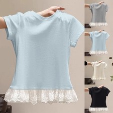 Charmant t shirt femme manches courtes avec dentelle col rond pour look quotidie