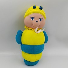 Ancienne peluche veilleuse Luciole chenille bleu jaune SHELCORE  - 31287
