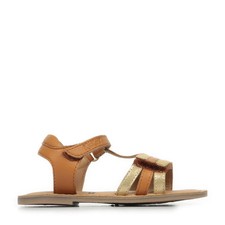 Sandales Nu Pieds Kickers fille Diamanto Camel Cuir Scratchs