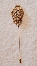 Vtg Donna Karan DKNY Runway HUGE brushed Gold tone swirl knot hat pin brooch