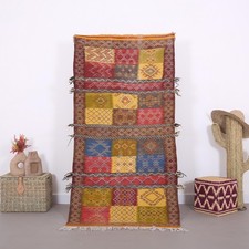 Moroccan 3.3x6.6 FT Kilim Wool rug Handmade Taznakht Art Abstract  motifs rug