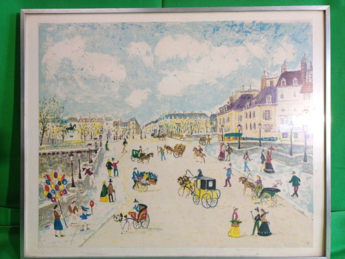 Lithographie vue parisienne - lithographie,