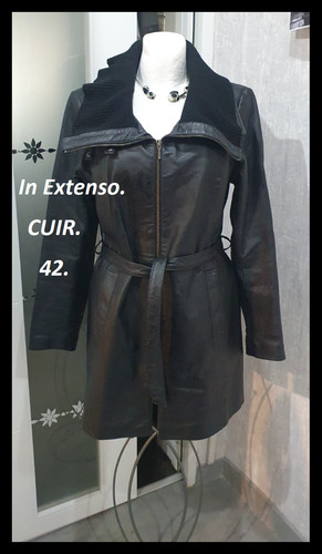 Veste trench vrais cuir noir