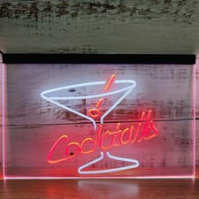 Enseigne lumineuse néon LED cocktails et boissons bar pub club homme grotte m...