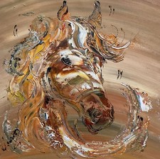 Cheval Équitation PEINTURE TOILE TABLEAU Original Neuf 40x40cm