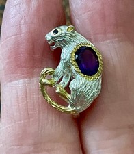 PANTHERE BROCHE ANCIENNE ARGENT MASSIF ET FINITION OR - AMÉTHYSTE ET SAPHIR BLEU