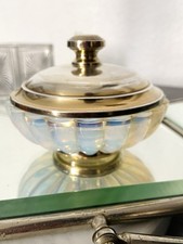 Boîte en Verre Opalescent Pierre d’Avesn - Couvercle Métal Doré - Art Déco