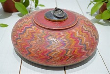 Antique en Bois Rond Opium Tabac Boîte Original Old Main Crafted Peint