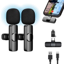 2 Micro Cravate sans Fil pour Android/iPhone Microphone Bluetooth Lavalier Po...