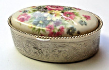 Boite à cachet pilulier accessoire vintage couleur or cabochon porcelaine 5297