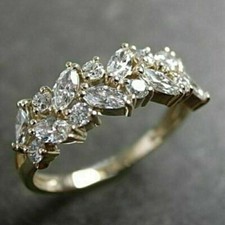 2Ct Marquise Simulé Diamant Femme Rehausseur Mariage Ring14k Jaune Plaqué Or