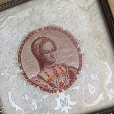 Petite Tapisserie Portrait de Mary Tudor d'Angleterre Cadre en bois doré