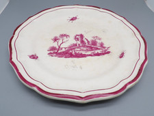 ASSIETTE EN GIEN XIX A DECOR DE PAYSAGE ROSE ET INSECTES
