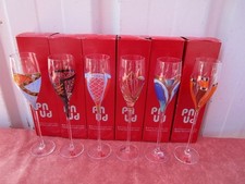 6 VERRES / FLUTES "PAUL NAGEL" D' EPOQUE CONTEMPORAINE EN VERRE EMAILLE